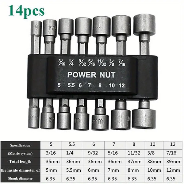 14pcs Power Nut Driver Bits