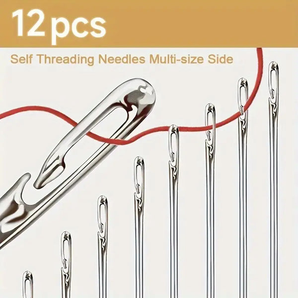 12-Piece Self-Threading Sewing Needles Set