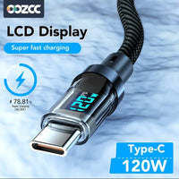 Super Fast Charging Cable: 120W 6A USB Type C Charge Cable with LCD Display