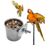 Stainless Steel Bird Feeding Cup with Clamp Holder